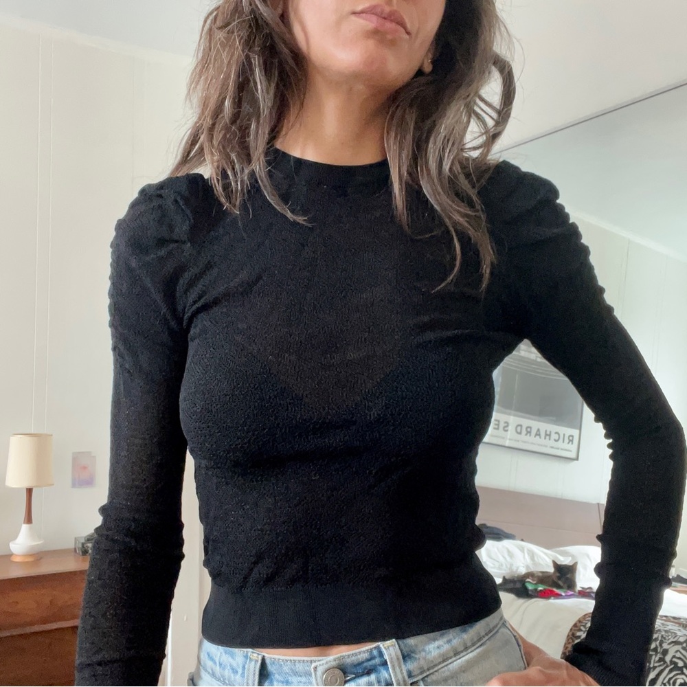Black long sleeve open knit Zara shirt